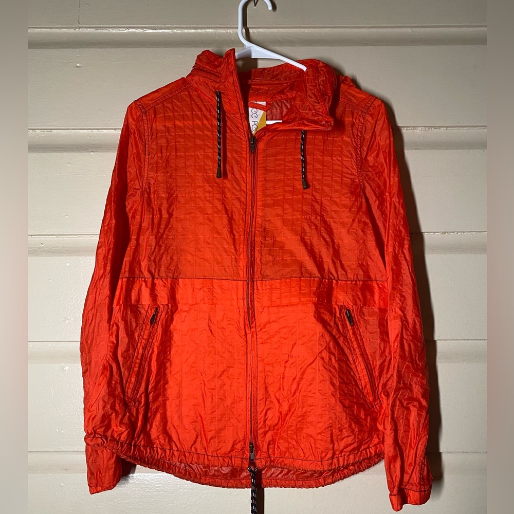 Ladies Free People Orange Nylon Packable Windbreaker Womens M Jacket Hood Zip Up